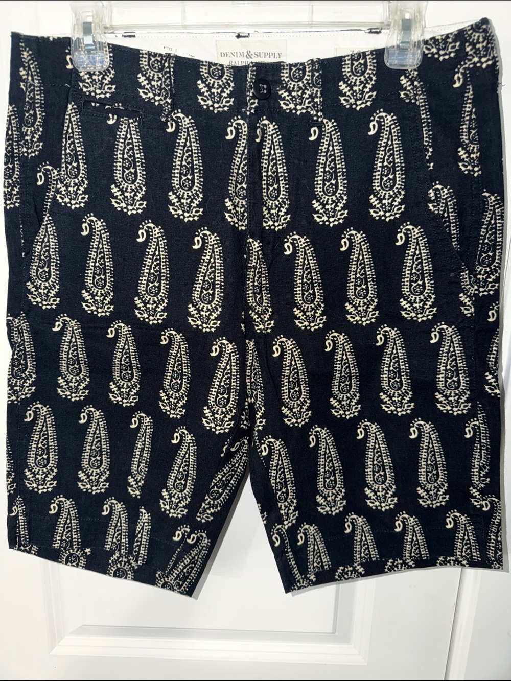 Denim & Supply Ralph Lauren Navy Shorts with Cream Paisley Print